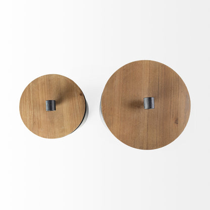 Cyril (Set of 2) Gray Metal W/ Brown Wood Lids Jars