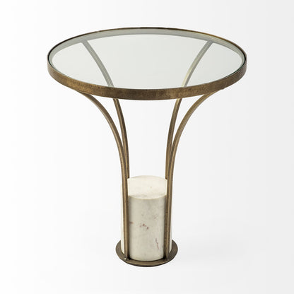 Jacinta II 21" Round Glass Top Metal and Marble Pedestal End/Side Table