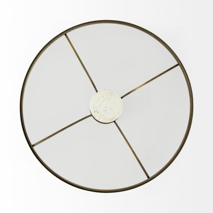 Jacinta 36" Round Glass Top Metal and Marble Pedestal Coffee Table