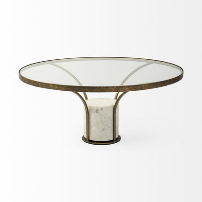 Jacinta 36" Round Glass Top Metal and Marble Pedestal Coffee Table