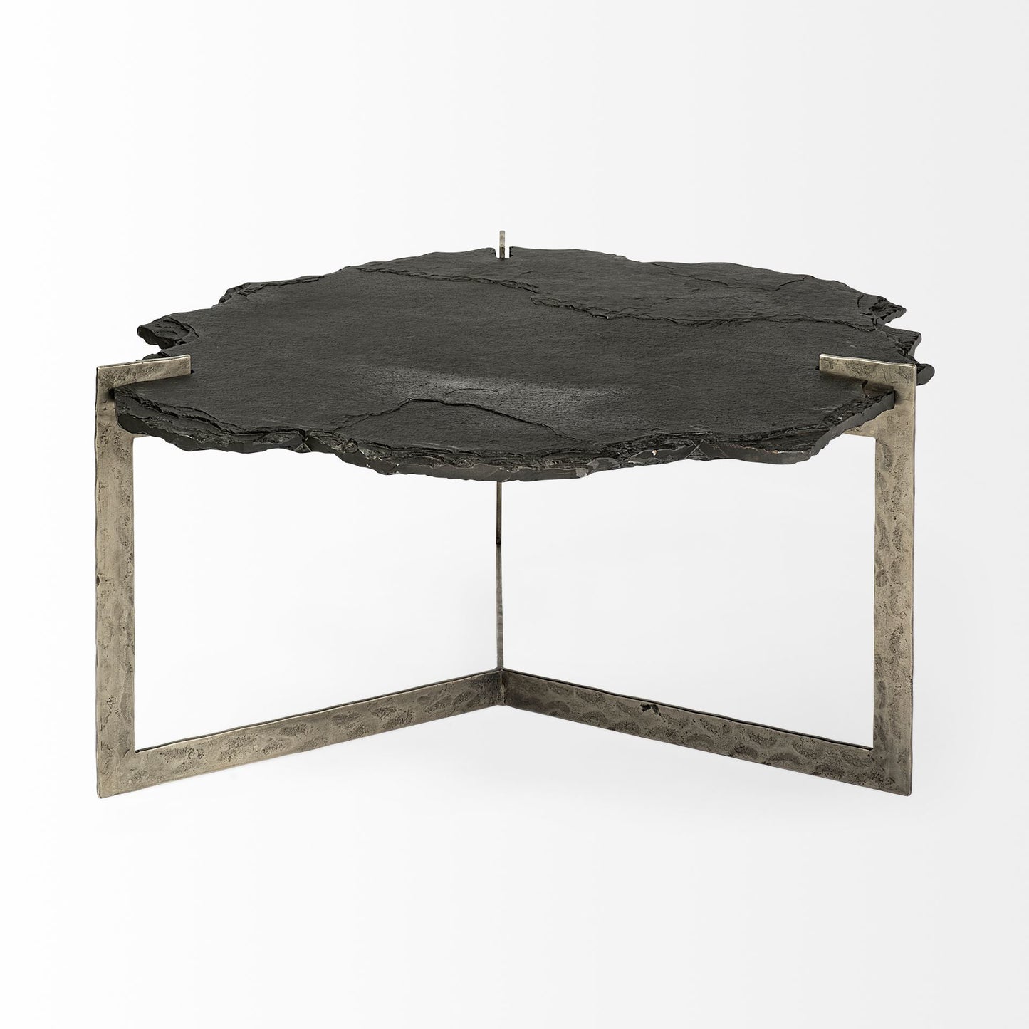 Shale 37" Irregular Live-Edge Black Slate w/Flat Iron Base Coffee Table
