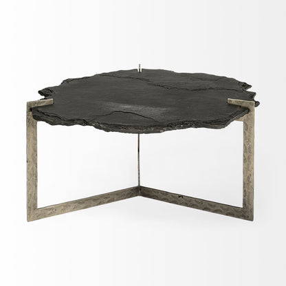 Shale 37" Irregular Live-Edge Black Slate w/Flat Iron Base Coffee Table