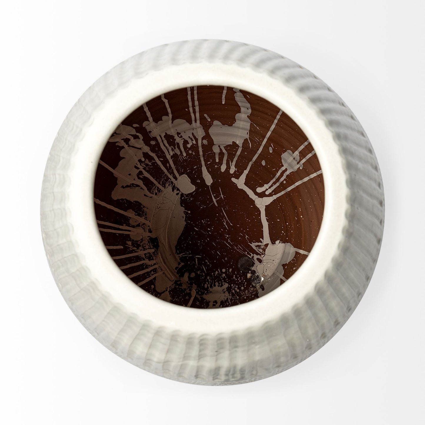 Reyan Small Pearl White Ceramic Striped Vase