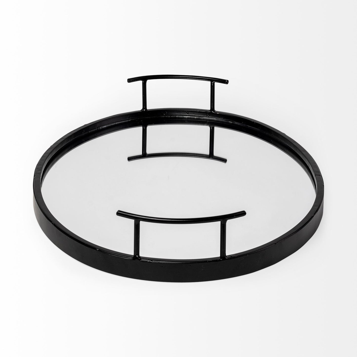 Ansel 20L x 14W Black Metal Mirrored Bottom Oval Serving Tray