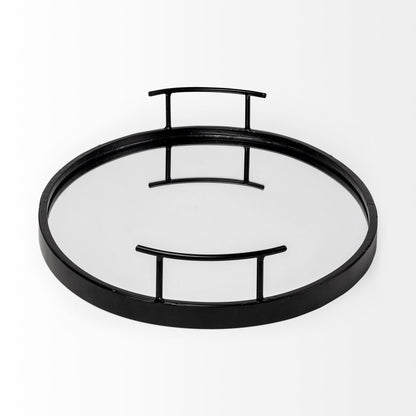 Ansel 20L x 14W Black Metal Mirrored Bottom Oval Serving Tray