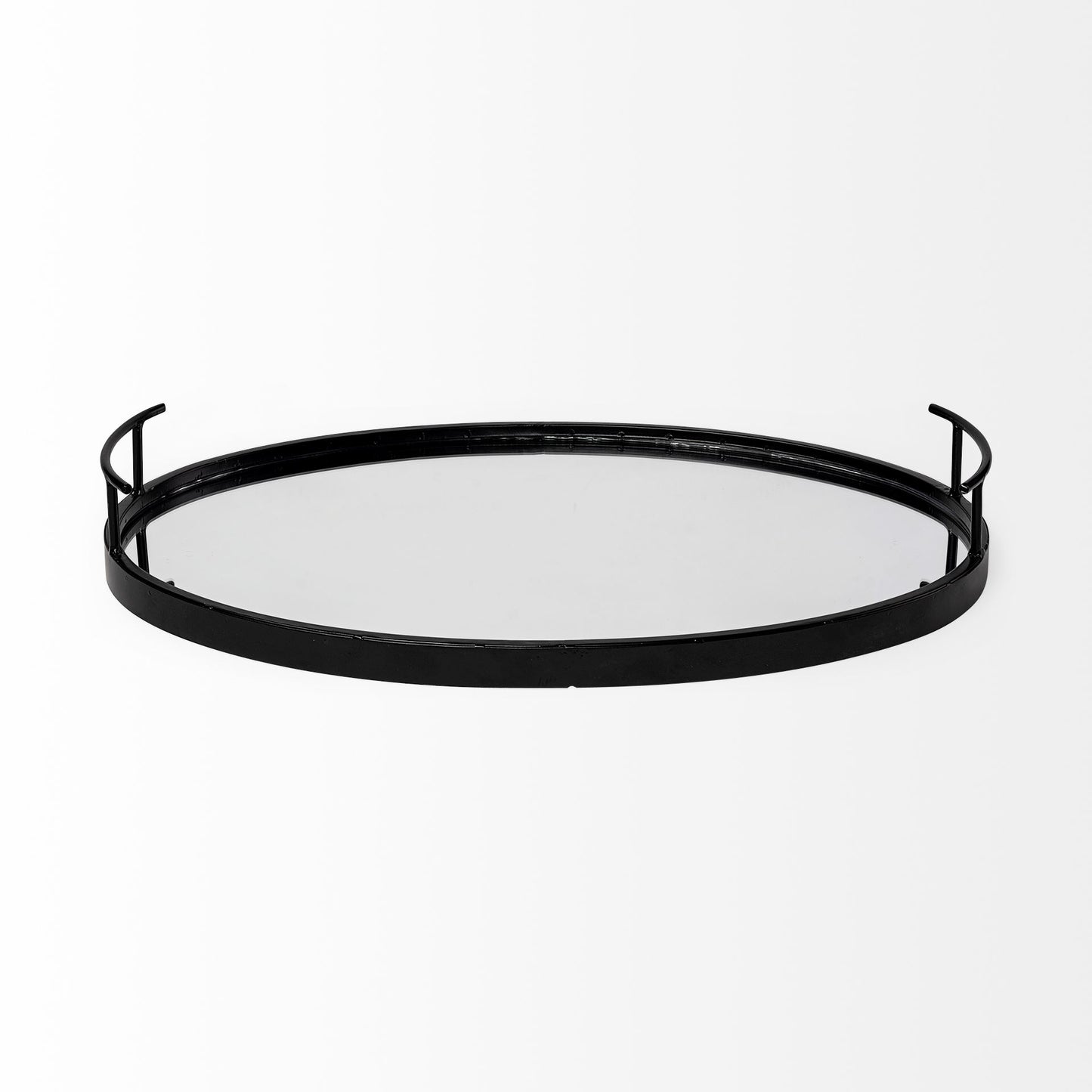 Ansel 20L x 14W Black Metal Mirrored Bottom Oval Serving Tray