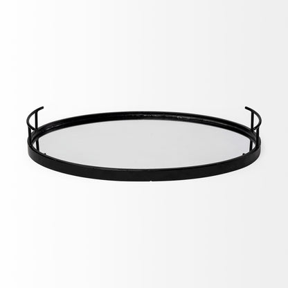 Ansel 20L x 14W Black Metal Mirrored Bottom Oval Serving Tray