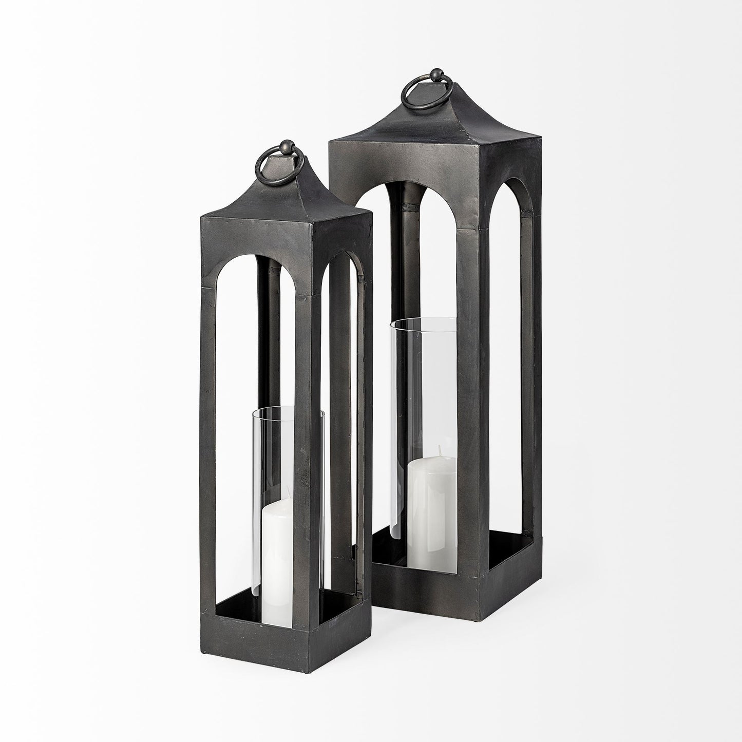 Ina Short Charcoal Metal Candle Holder Lantern