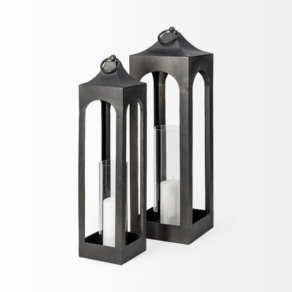 Ina Short Charcoal Metal Candle Holder Lantern