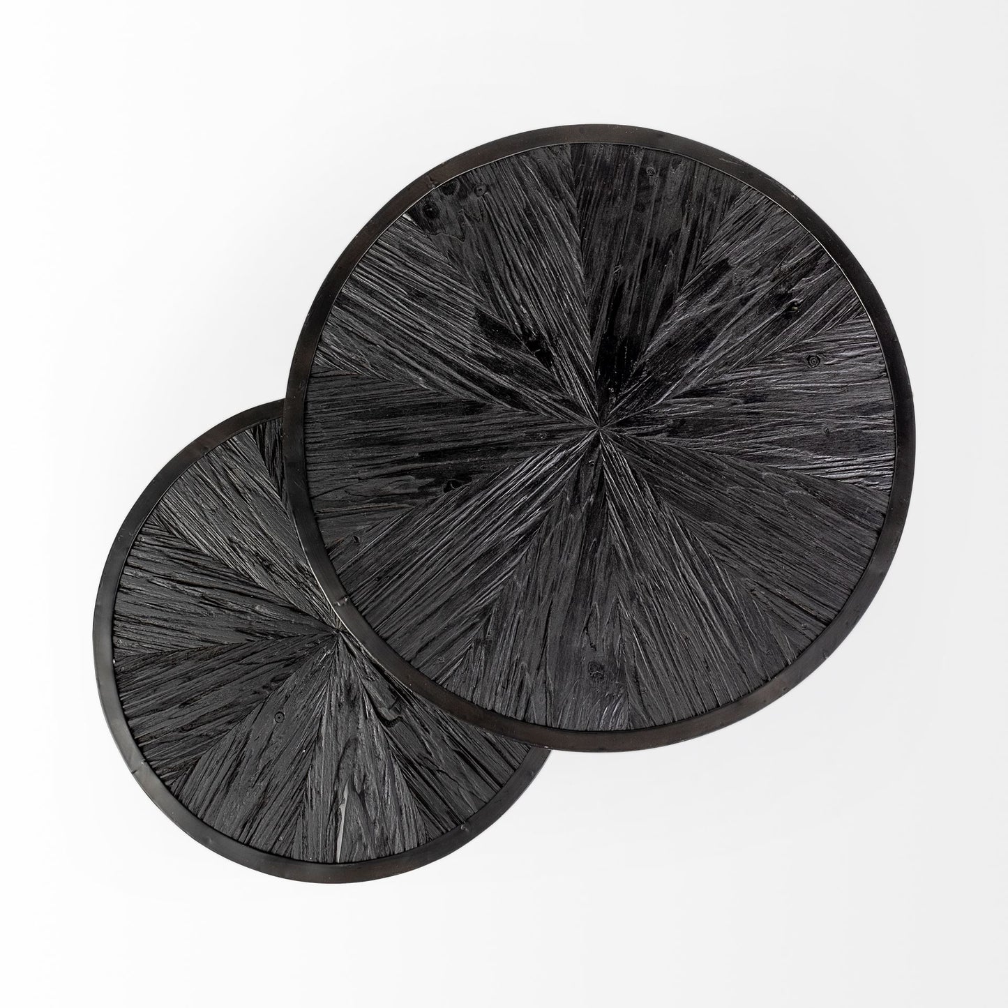Chakra 19.7" Set of Two Round Dark Wood Top Black Frame Accent Tables
