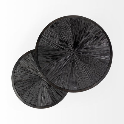 Chakra 19.7" Set of Two Round Dark Wood Top Black Frame Accent Tables