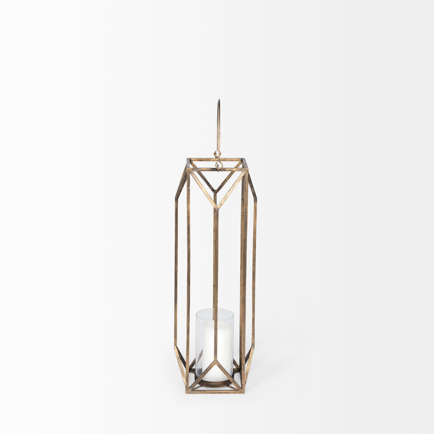 Ivy Small Gold Metal Geometric Cage Candle Holder Lantern
