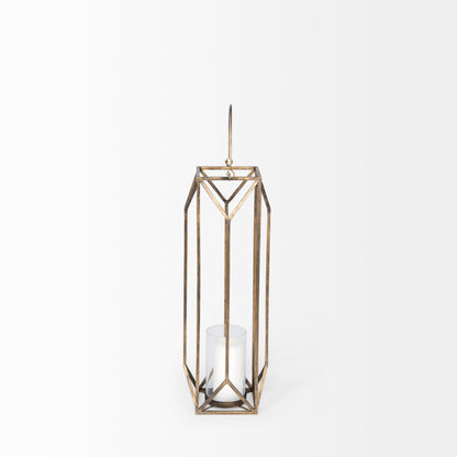 Ivy Small Gold Metal Geometric Cage Candle Holder Lantern