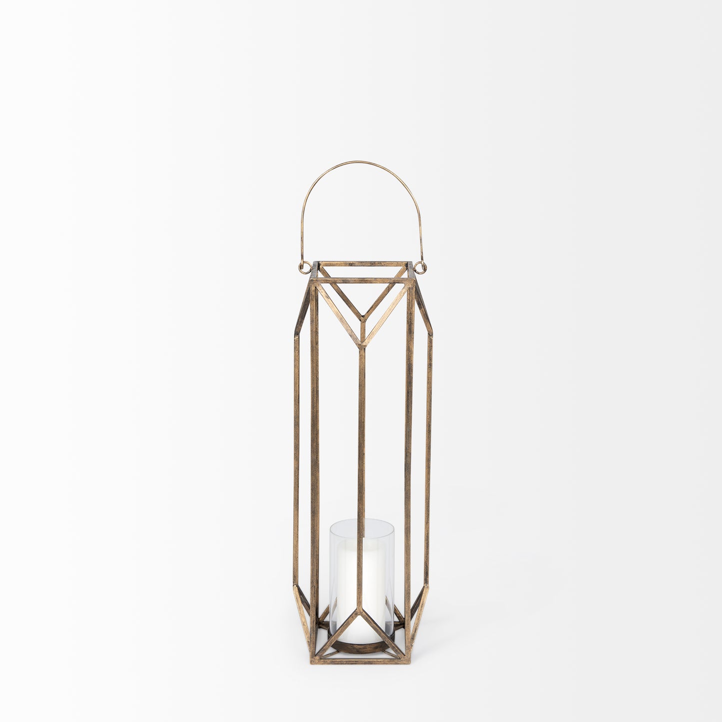 Ivy Small Gold Metal Geometric Cage Candle Holder Lantern