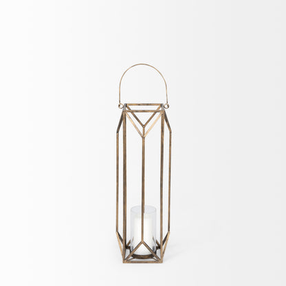 Ivy Small Gold Metal Geometric Cage Candle Holder Lantern