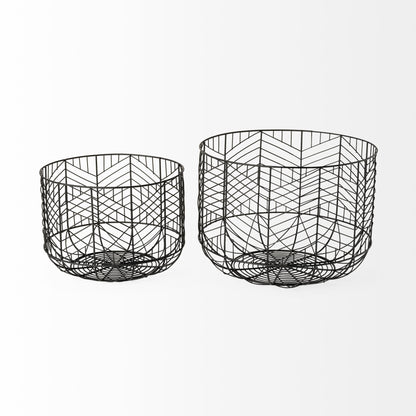 Idris Set of 2 Black Metal Geometric Mesh Bowls