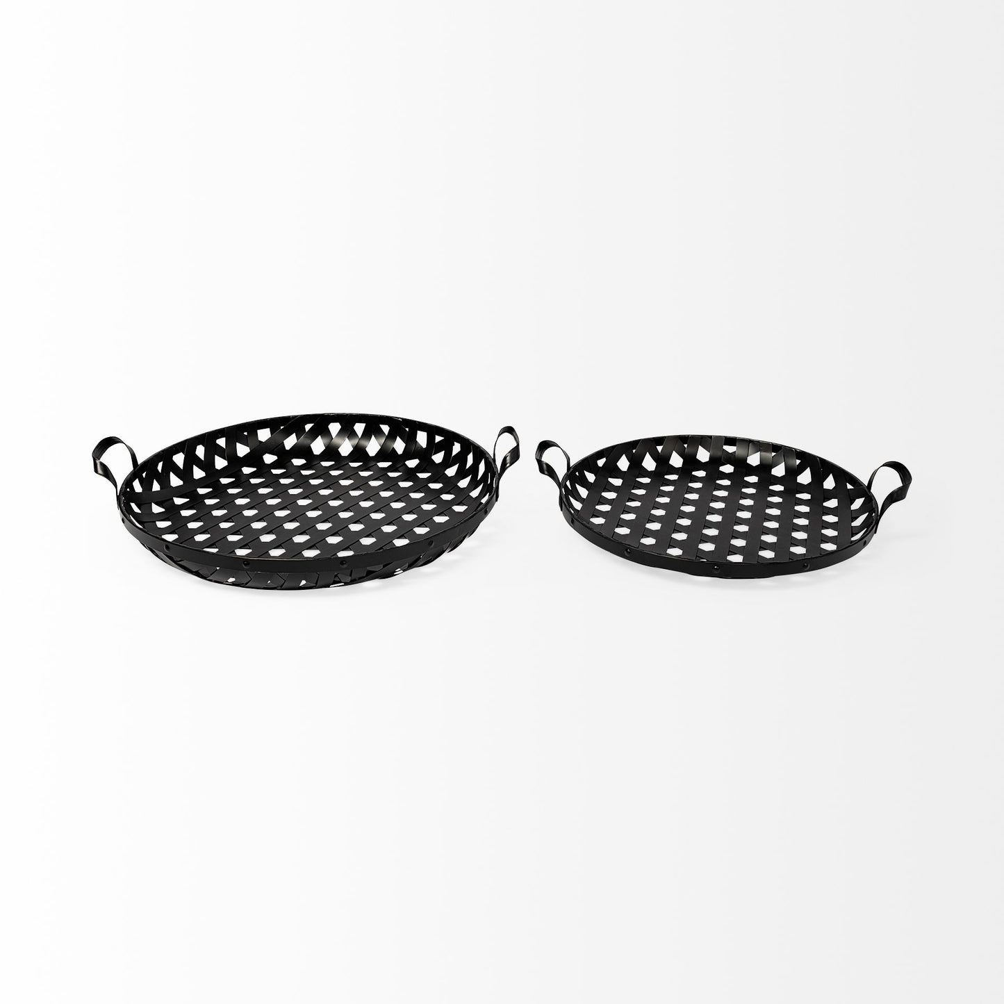 Lito (Set of 2) Black Woven Metal Round Serving Trays