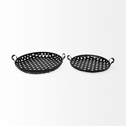 Lito (Set of 2) Black Woven Metal Round Serving Trays