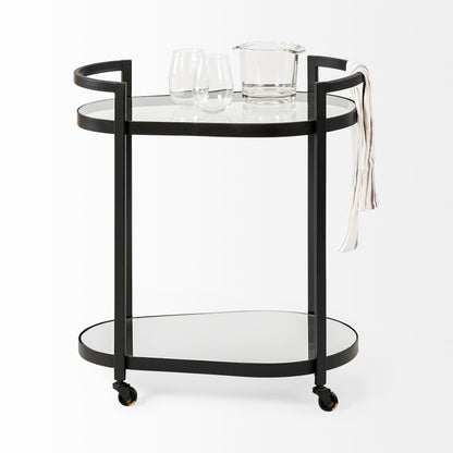 Eleonore Black Metal Frame Two-Tier w/Glass Shelves Bar Cart