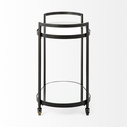 Eleonore Black Metal Frame Two-Tier w/Glass Shelves Bar Cart