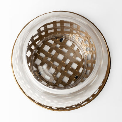 Reena I Small Gold Woven Metal Base Table Candle Holder