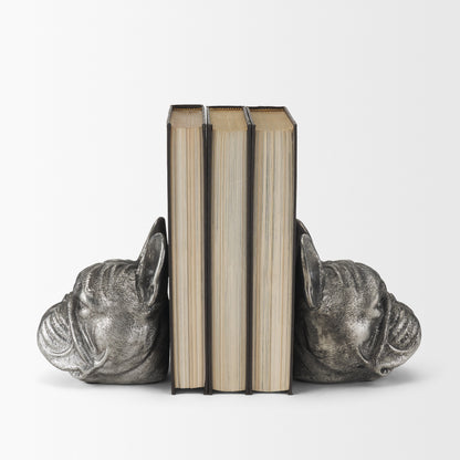 Bruno (Set of 2) 5L x 5W Silver American Bulldog Bookends
