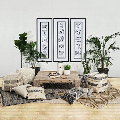 Leroy Square Cream Wool Pouf w/ Popcorn Detail