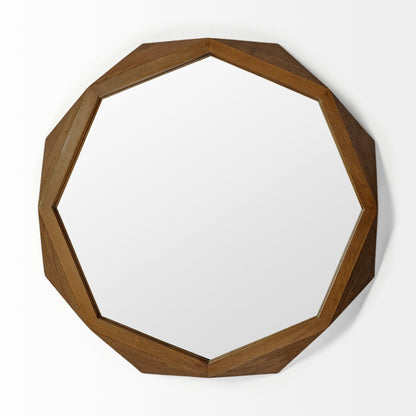 Aramis II 41L x 41H Octagon Brown Wood Frame Wall Mirror