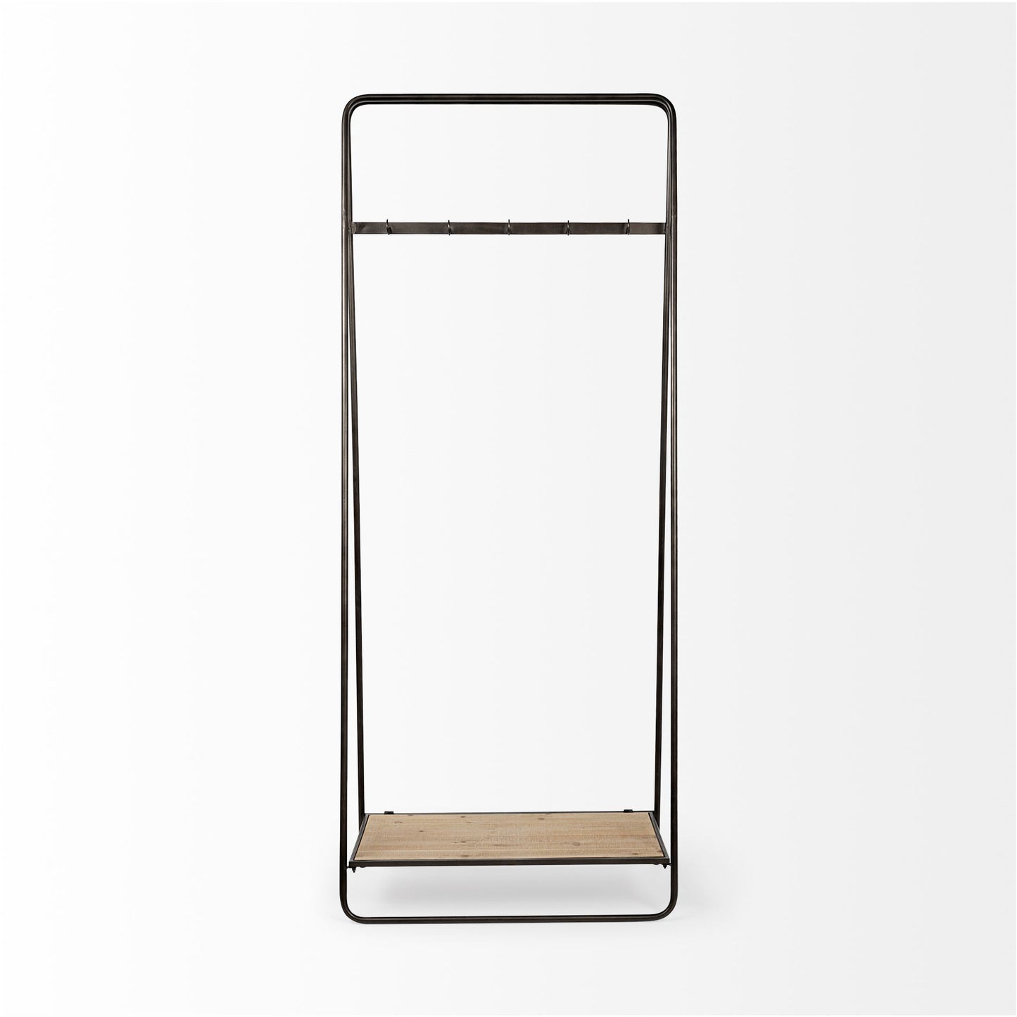 Carell 31L x 18W Black Metal And Wood Shelf Hall Tree