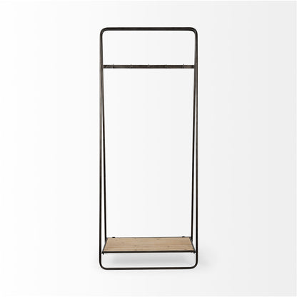 Carell 31L x 18W Black Metal And Wood Shelf Hall Tree