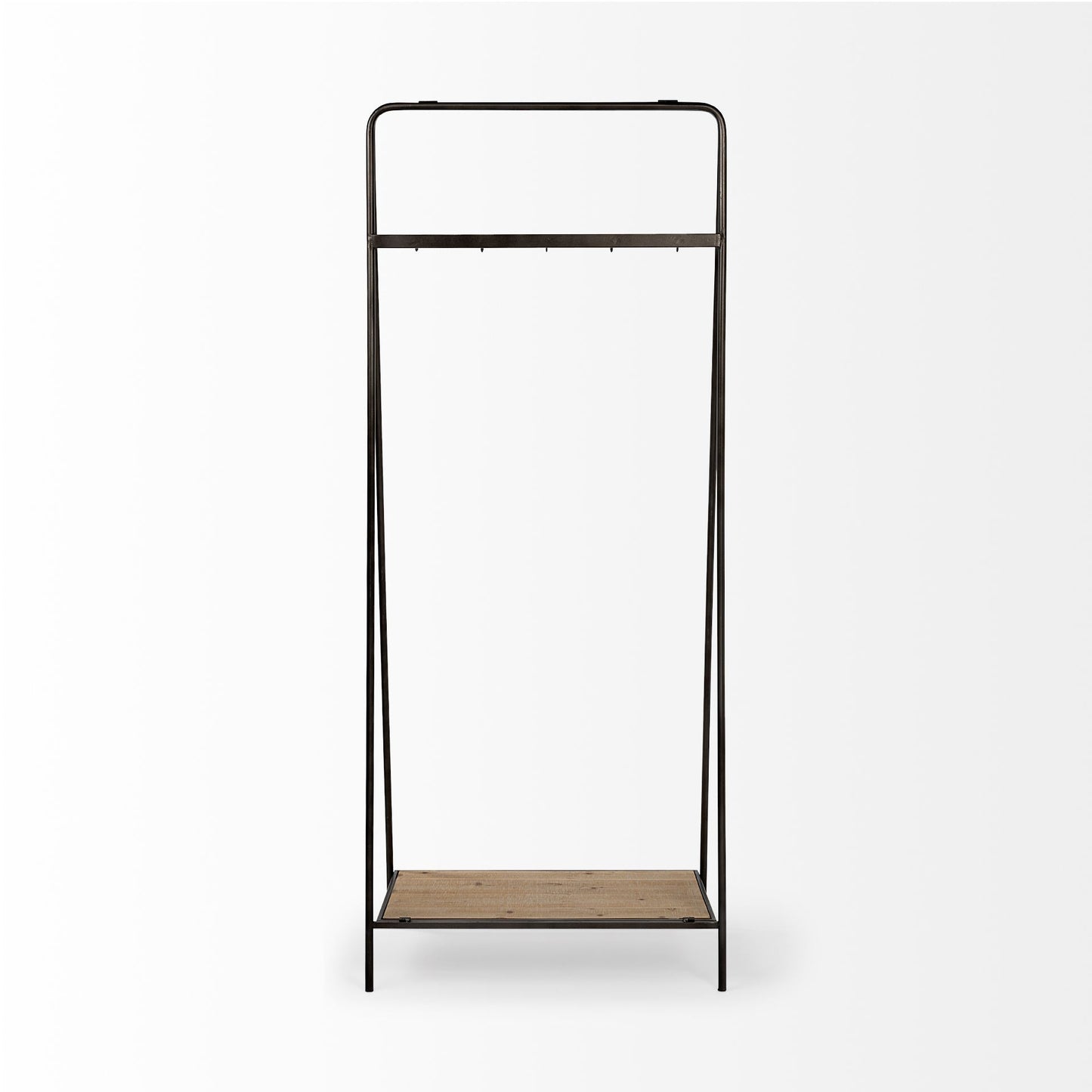 Carell 31L x 18W Black Metal And Wood Shelf Hall Tree