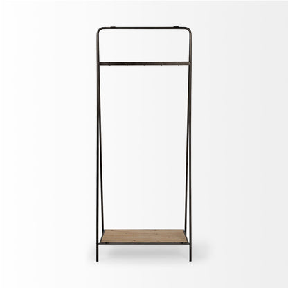 Carell 31L x 18W Black Metal And Wood Shelf Hall Tree