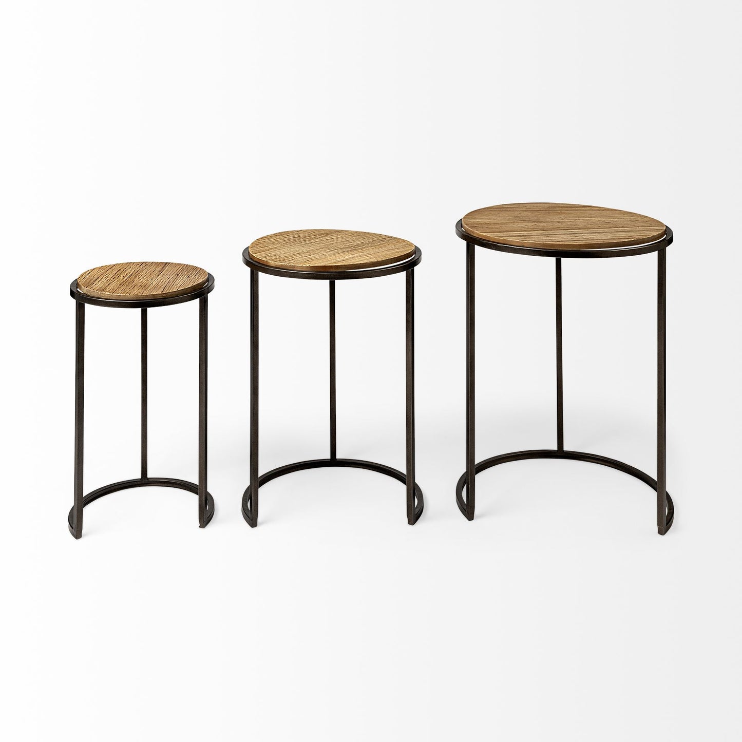 Glover (Set of 3) 20L x 20W Brown Wood Round Top W/Metal Nesting Accent Tables
