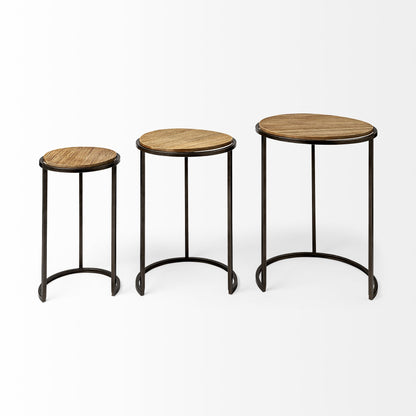 Glover (Set of 3) 20L x 20W Brown Wood Round Top W/Metal Nesting Accent Tables