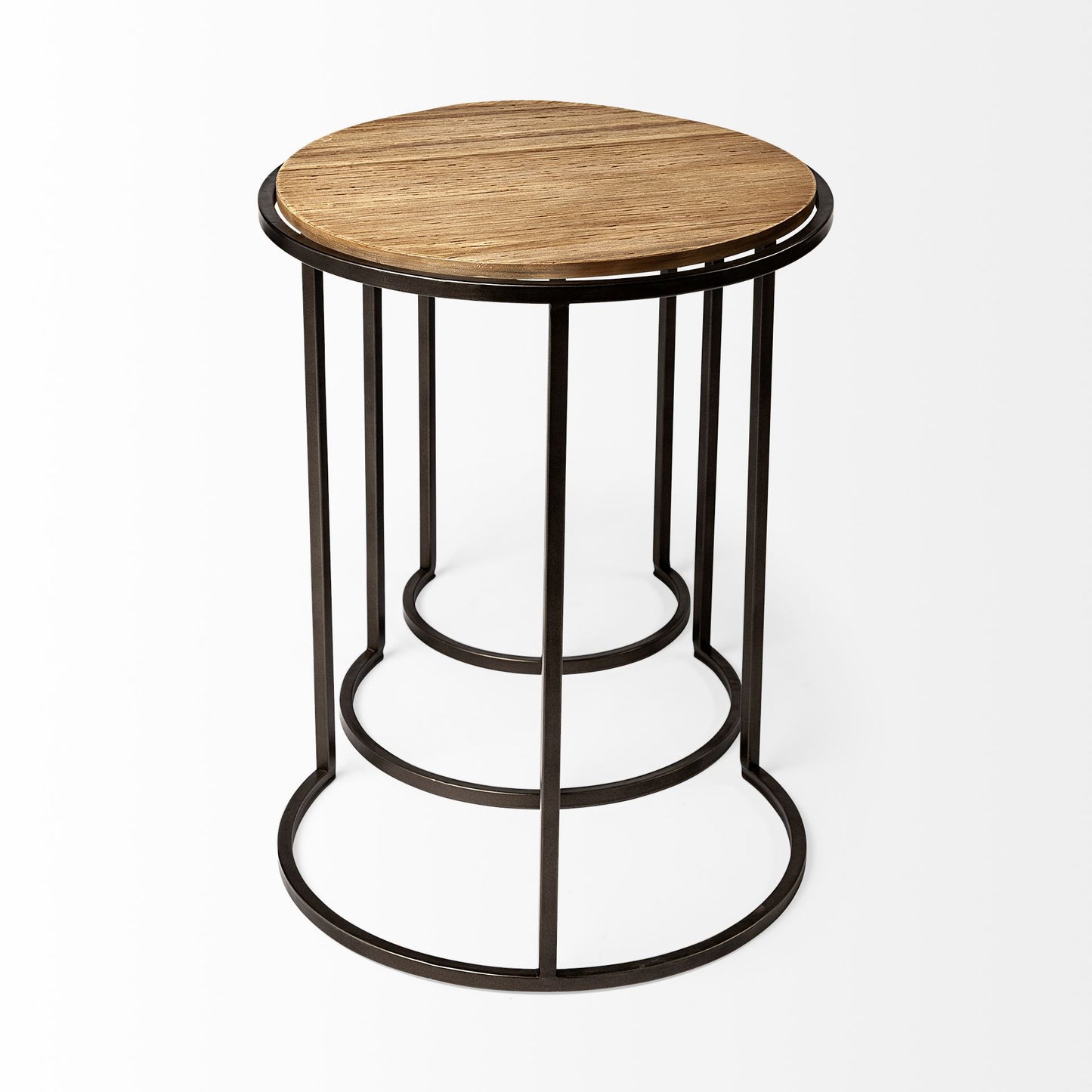 Glover (Set of 3) 20L x 20W Brown Wood Round Top W/Metal Nesting Accent Tables