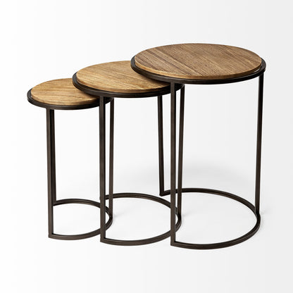 Glover (Set of 3) 20L x 20W Brown Wood Round Top W/Metal Nesting Accent Tables