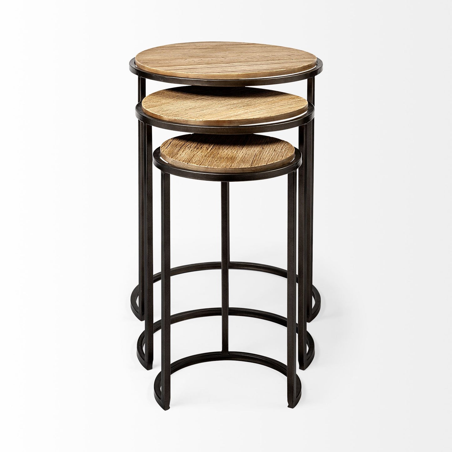 Glover (Set of 3) 20L x 20W Brown Wood Round Top W/Metal Nesting Accent Tables