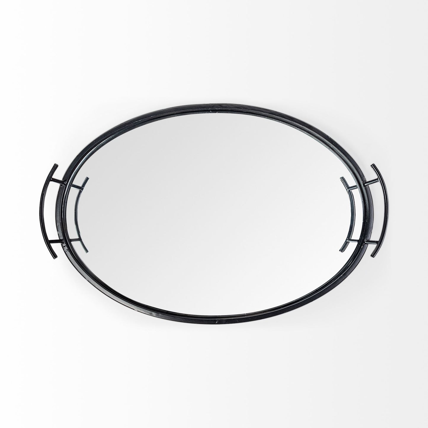 Ansel 20L x 14W Black Metal Mirrored Bottom Oval Serving Tray