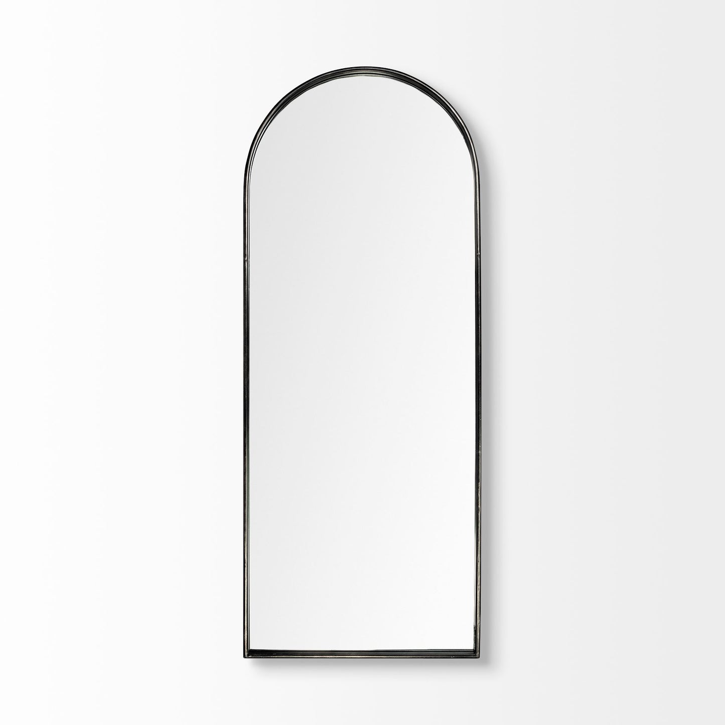 Agatha 28.0L x 2.0W x 70.0H Rounded Arch Black Metal Frame Full Length Mirror
