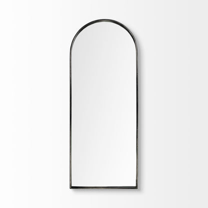 Agatha 28.0L x 2.0W x 70.0H Rounded Arch Black Metal Frame Full Length Mirror