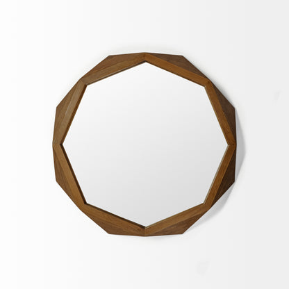 Aramis I 32" Octagon Brown Wood Frame Wall Mirror