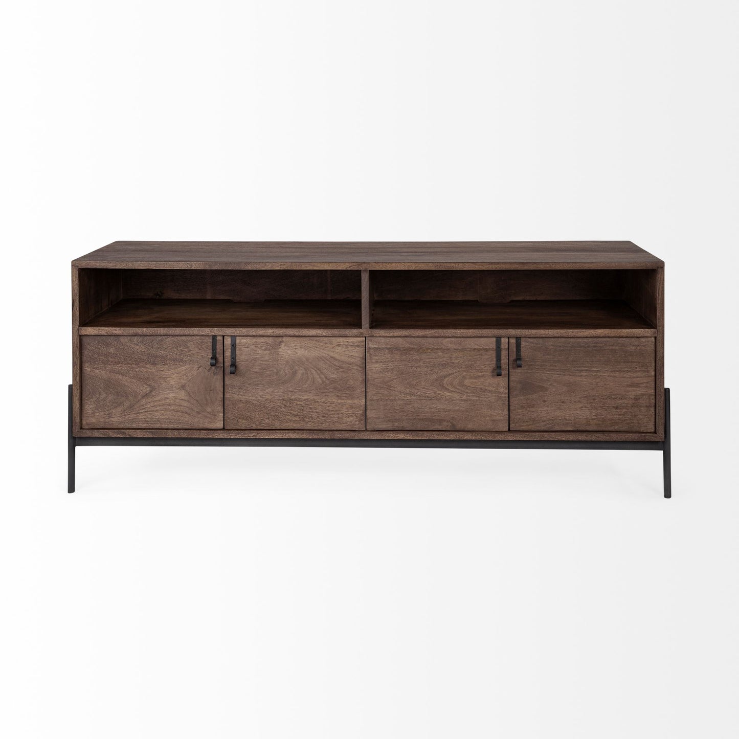 Glenn IV Dark Brown Wood w/ Black Iron Frame Media Console w/ Storage, TV Stand for TV up to 71"