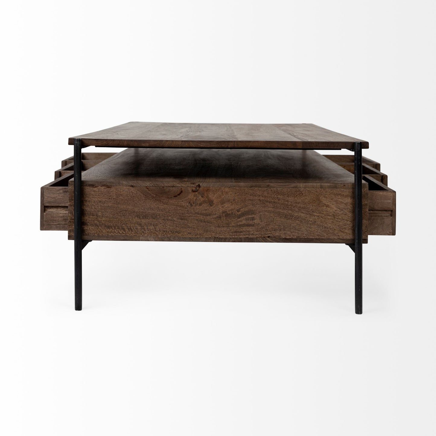 Glenn II 54x30 Dark Brown Wood w/ Black Iron Frame, Rectangle 3 Drawers Coffee Table
