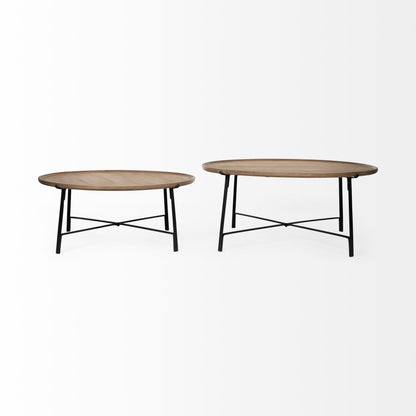 Helios (Set of 2) Brown Solid Wood Top Black Metal Base Nesting Coffee Tables
