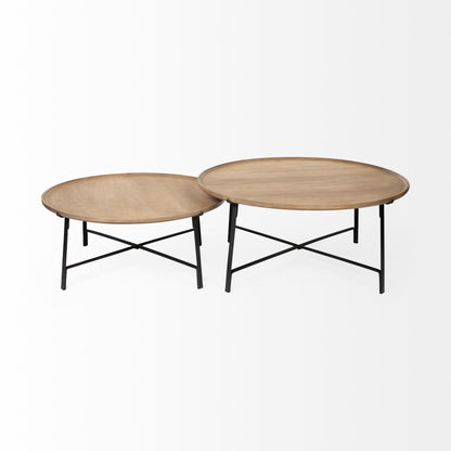 Helios (Set of 2) Brown Solid Wood Top Black Metal Base Nesting Coffee Tables