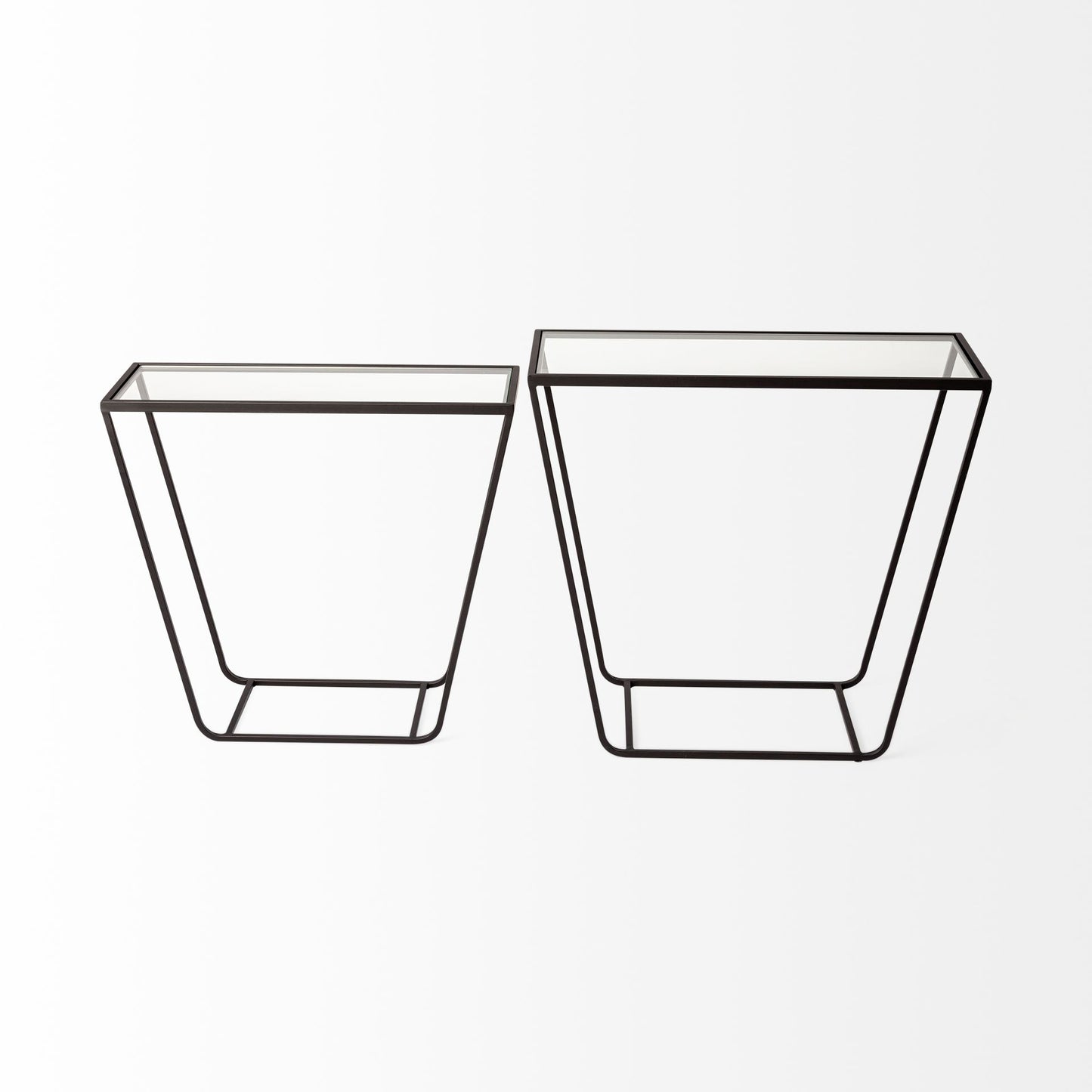 Arya (Set of 2) 24L x 10W Black Rectangular Glass Top Iron Frame Accent Table