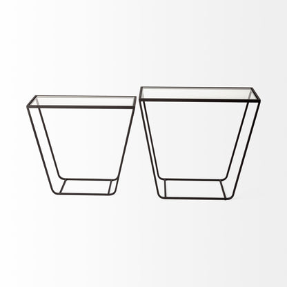 Arya (Set of 2) 24L x 10W Black Rectangular Glass Top Iron Frame Accent Table