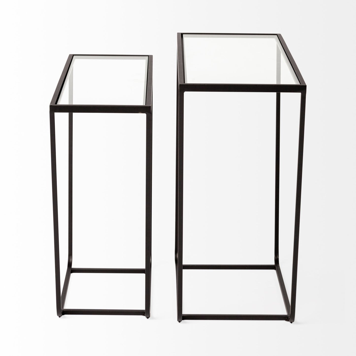Arya (Set of 2) 24L x 10W Black Rectangular Glass Top Iron Frame Accent Table
