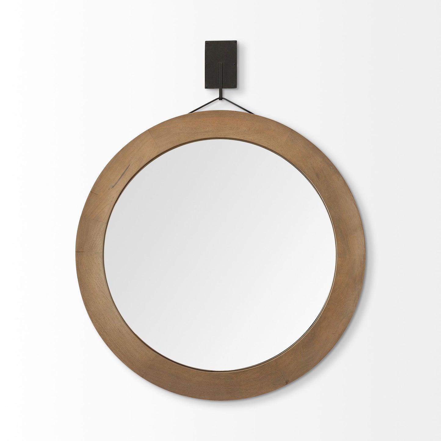 Avram 43.5" Round Brown Wood Frame Mirror