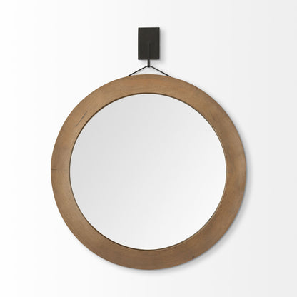 Avram 43.5" Round Brown Wood Frame Mirror